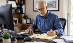 Senior man researching How much does cataract surgery cost from Wellish Abrams Vision Institute in Las Vegas, and Henderson, Nevada.