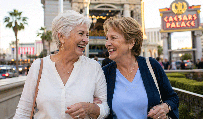 Two senior women enjoying Las Vegas after learning How much does cataract surgery cost at Wellish Abrams Vision Institute in Las Vegas and Henderson, Nevada.