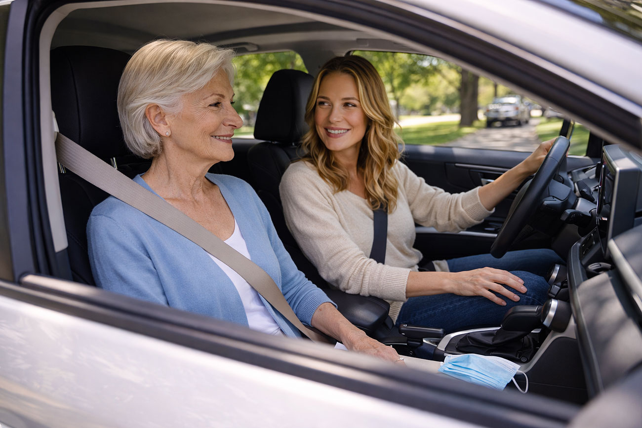 How to prepare for cataract surgery, senior patient and daughter in car at Wellish Abrams Vision Institute