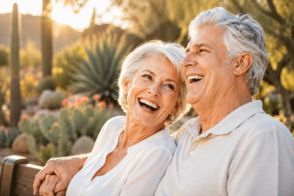 Happy senior couple relaxing in the park after a successful cataract surgery recovery process at Wellish Abrams Vision Institute.