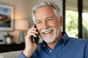 Senior man on the phone to schedule his cataract and comprehensive eye exam at Wellish Abrams Vision Institute in Las Vegas and Henderson.