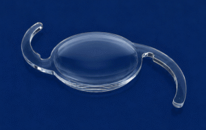 Artificial lens implant or IOL used in cataract surgery at Wellish Abrams Vision Institute.