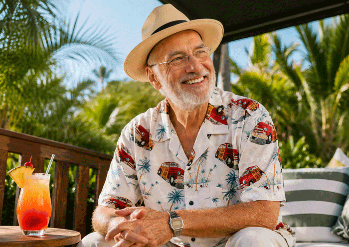 Senior man on a tropical vacation after answering if can a cataract come back from Wellish Abrams Vision Institute.