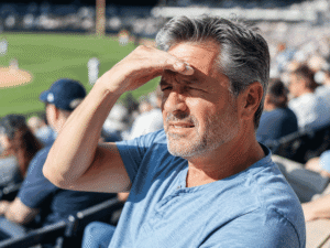 Wellish Abrams Vision Institute patient experiencing light sensitivity at an outdoor sports game while considering can you get LASIK with dry eyes.