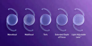 Monofocal, multifocal, toric, extended depth of focus, and Light Adjustable Lens options for a cataract evaluation at Wellish Abrams Vision Institute.