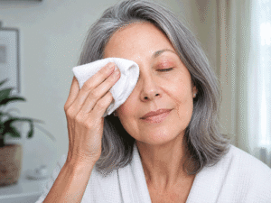 Wellish Abrams Vision Institute patient applying a warm compress for relief while asking can you get LASIK with dry eyes.